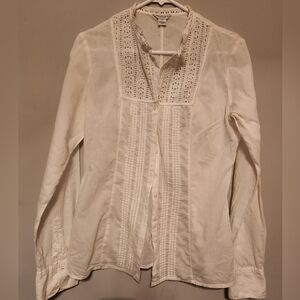 American Eagle White Lace Detail Button-Up Blouse